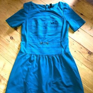 WHBM Teal Ponte Pintuck Dropwaist Dress